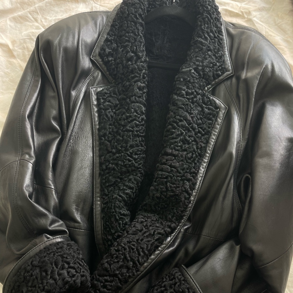 Vintage 90s Christian Dior Oversized Black lamb fur coat